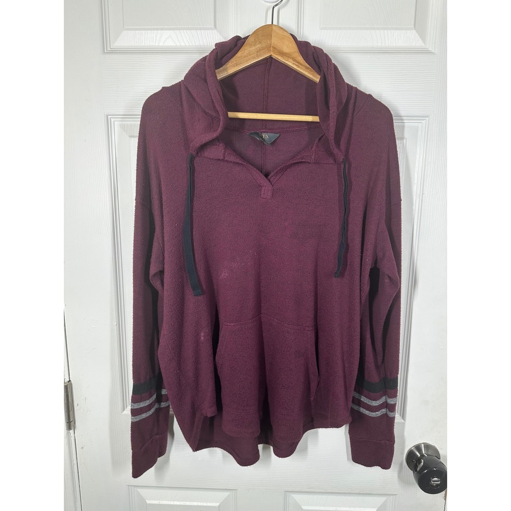 Mix by 41 Hawthorn Hoodie Womens L Burgundy Pullover Striped Cuff Casual 7458